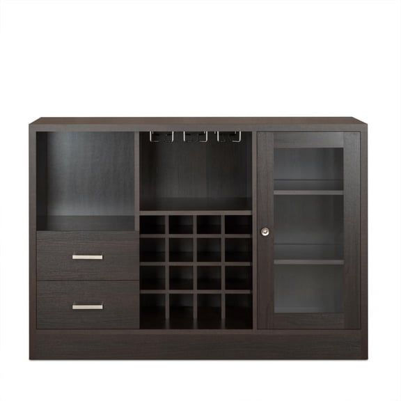 Benzara Wooden Server with One Side Door Storage Cabinets and Two Drawers, Espresso Brown