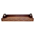 thumbnail image 1 of Benzara Wooden Serving Tray With Brass Inlay Work, Brown, 1 of 4