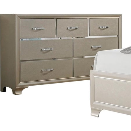 Benzara Wooden Seven Drawer Dresser With Bracket Legs, Champagne