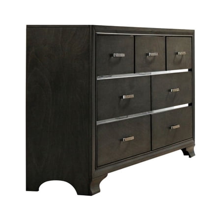 Benzara Wooden Seven Drawer Dresser With Bracket Legs, Gray
