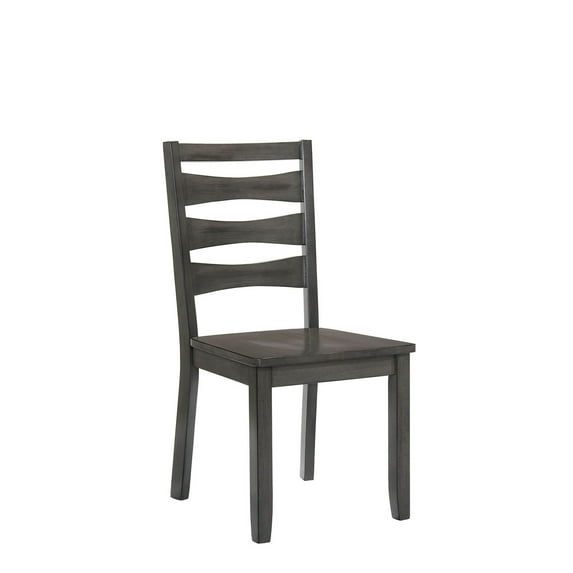 Benzara Wooden Side Chair With Slat Back Design, Gray, Pack Of Two