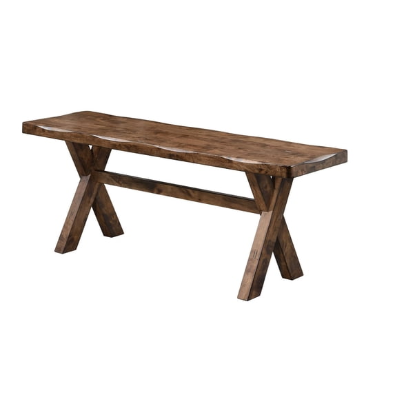 Benjara Wooden Trestle Style Base Bench, Brown