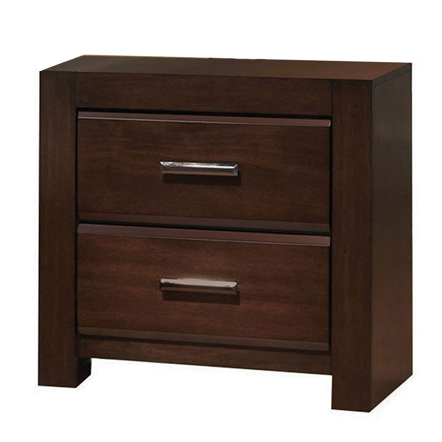 Sleek Walnut Finish Wood Nightstand with Dual Drawers