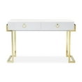 thumbnail image 1 of Benzara Wooden Two Drawers Writing Desk with Stainless Steel Legs, White and Gold, 1 of 2