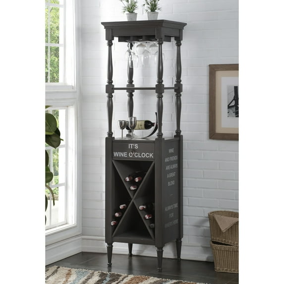 Benzara Wooden Wine Cabinet with Spacious Wine Bottle Holder, Antique Gray