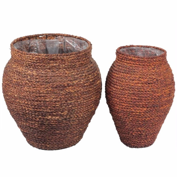 Benzara Woven Patterned Sea Grass Baskets, Brown, Set Of 2