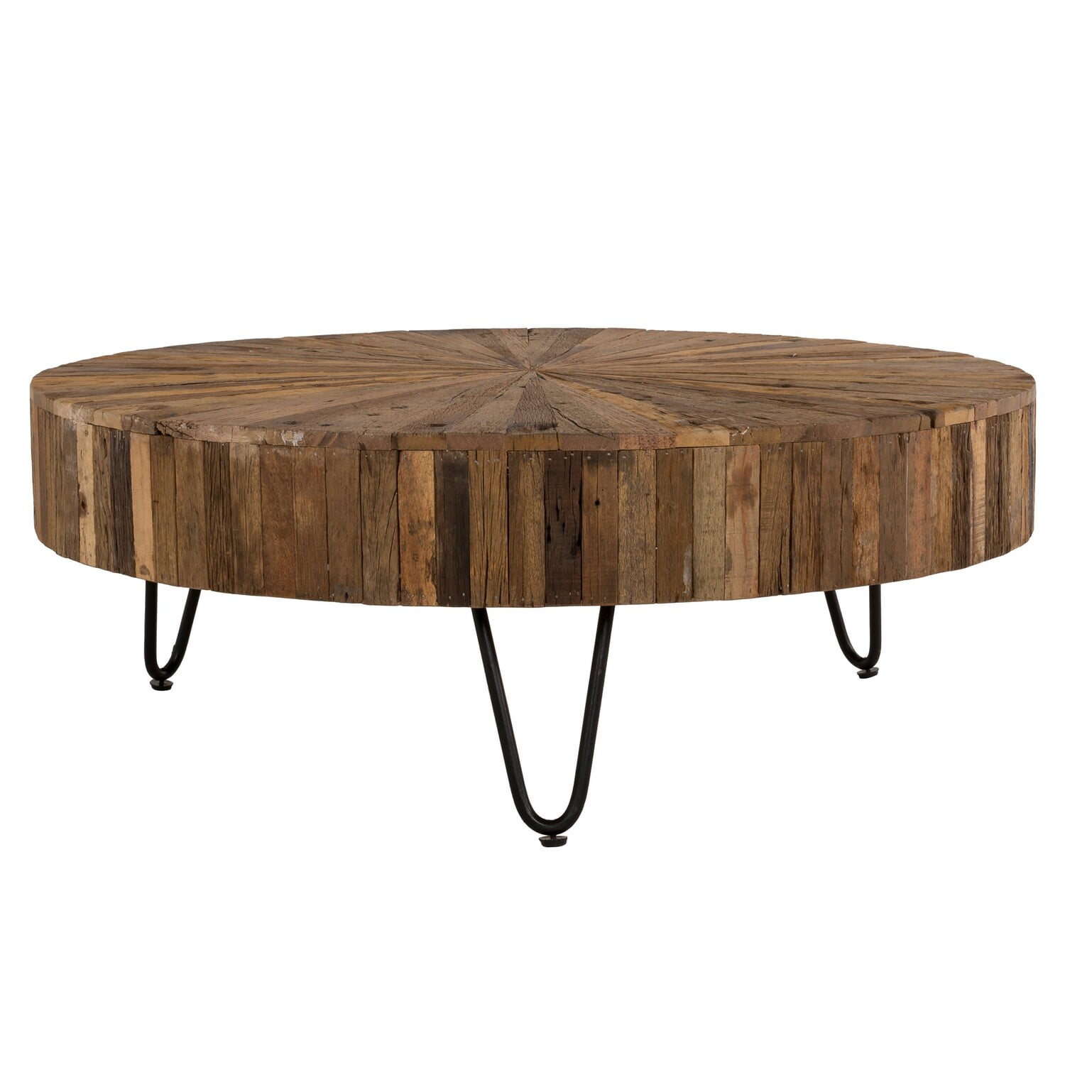 Benzara Zoro 42 Inch Coffee Table, Reclaimed Wood, Hairpin Legs, Brown and Black