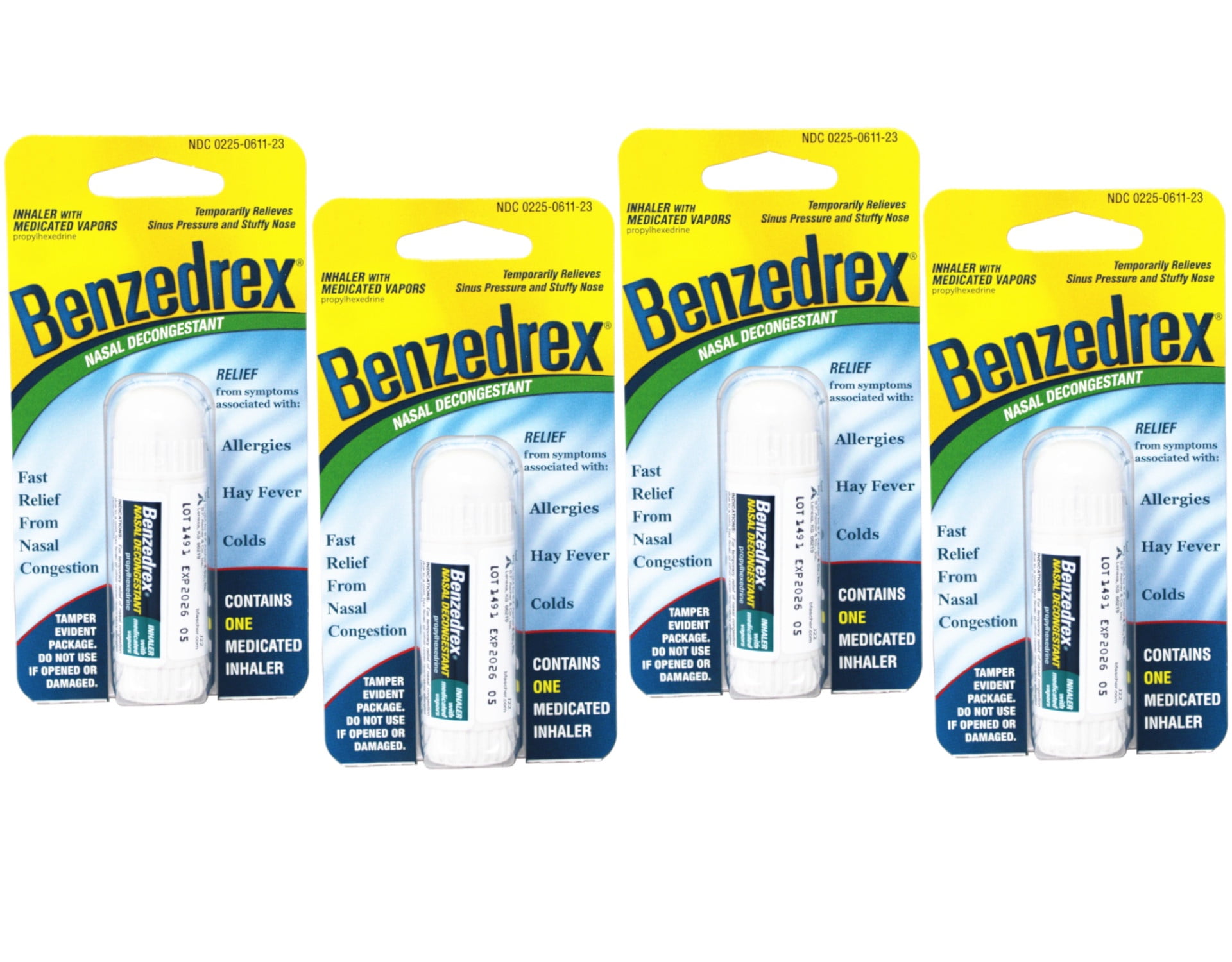 Benzedrex Nasal Decongestant Inhaler, Medicated Nasal Vapor Inhaler, 1 Count (Pack of 4)