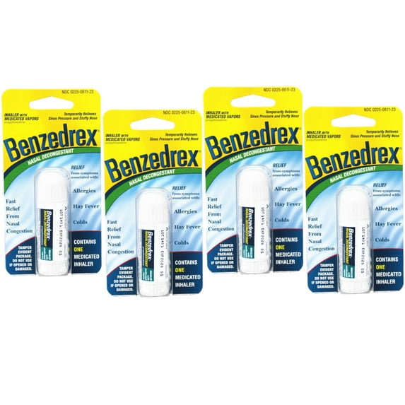 Benzedrex Nasal Decongestant Inhaler, Medicated Nasal Vapor Inhaler, 1 Count (Pack of 4)