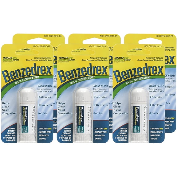 6 Pack - Benzedrex Inhaler Nasal Decongestion Quick Relief Allergies, 1ct, 6-Pack