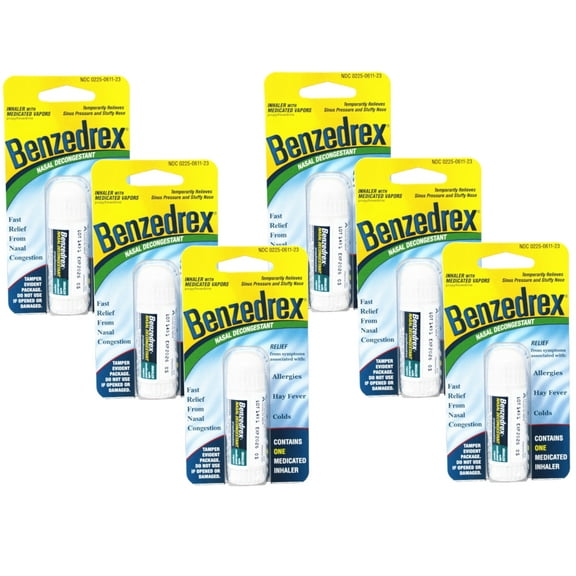 Benzedrex Nasal Decongestant Inhaler, Medicated Nasal Vapor Inhaler, 1 Count (pack of 6)