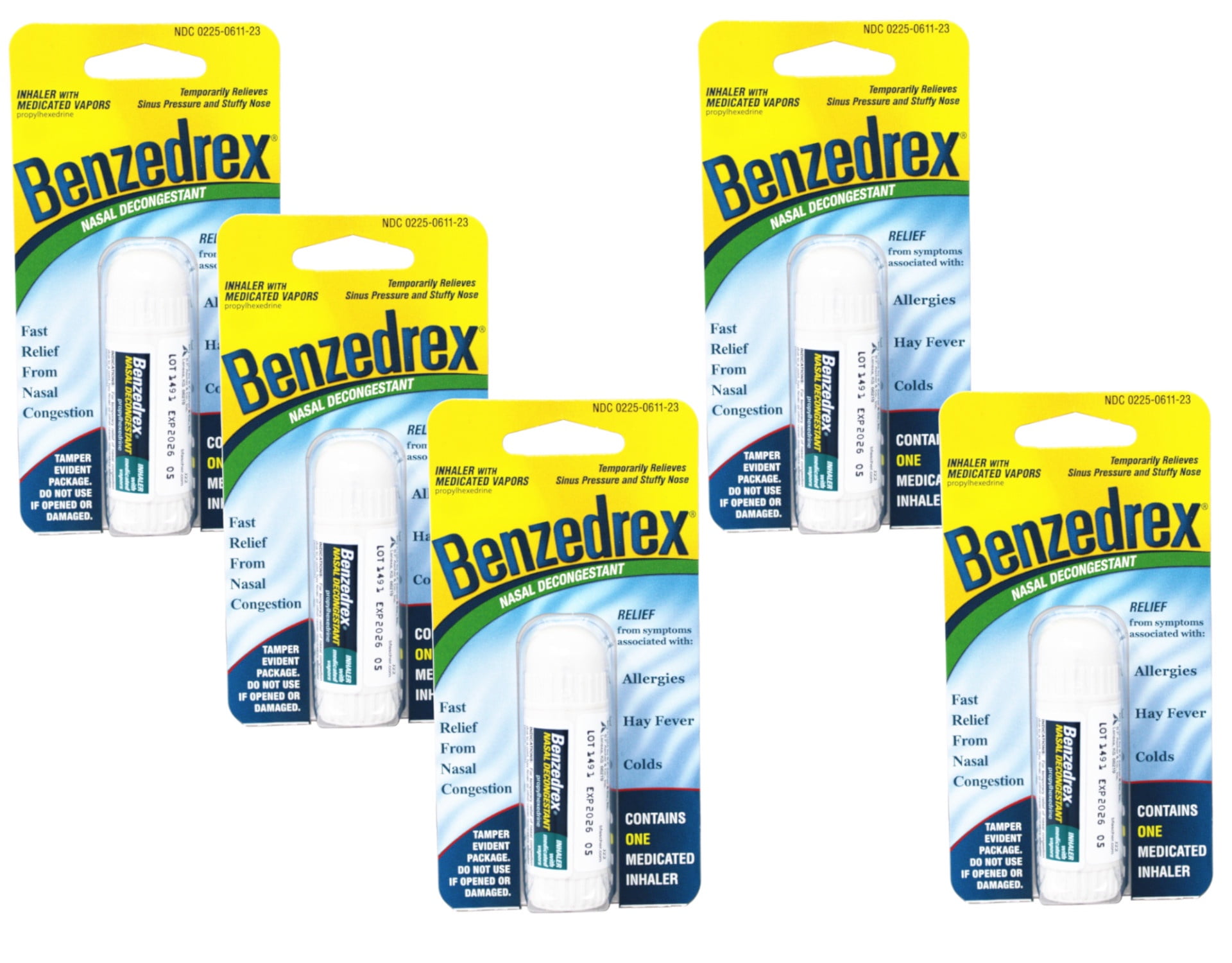 Benzedrex Nasal Decongestant Inhaler, Medicated Nasal Vapor Inhaler, 1 Count (pack of 5)