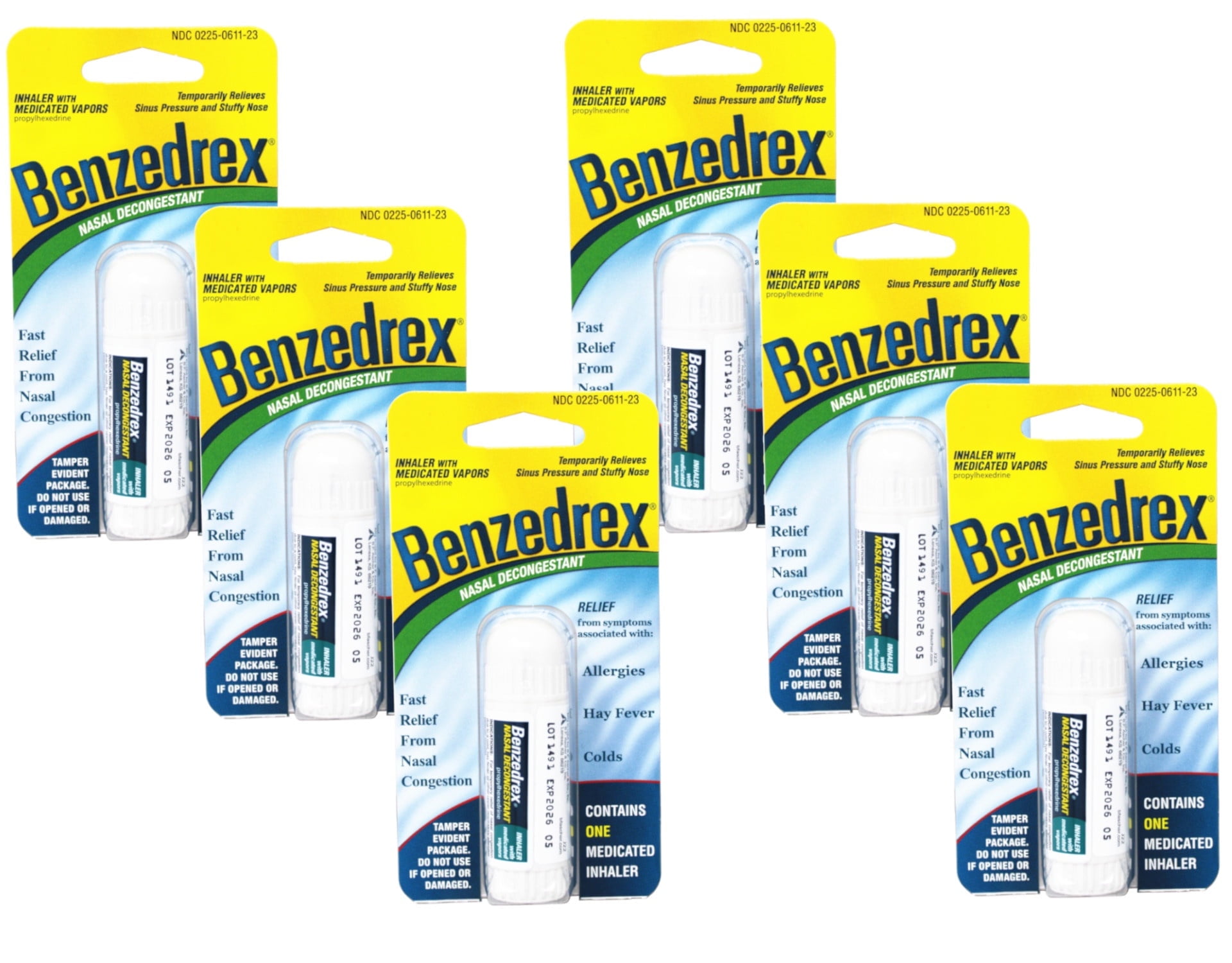 Benzedrex Nasal Decongestant Inhaler, Medicated Nasal Vapor Inhaler, 1 Count (Pack of 6)