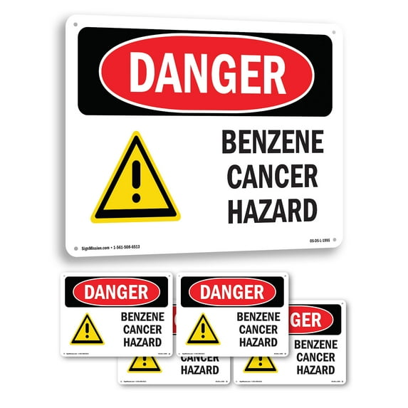 Benzene Cancer Hazard OSHA Danger Aluminum Sign 18 Inch x 12 Inch - 5 Pack