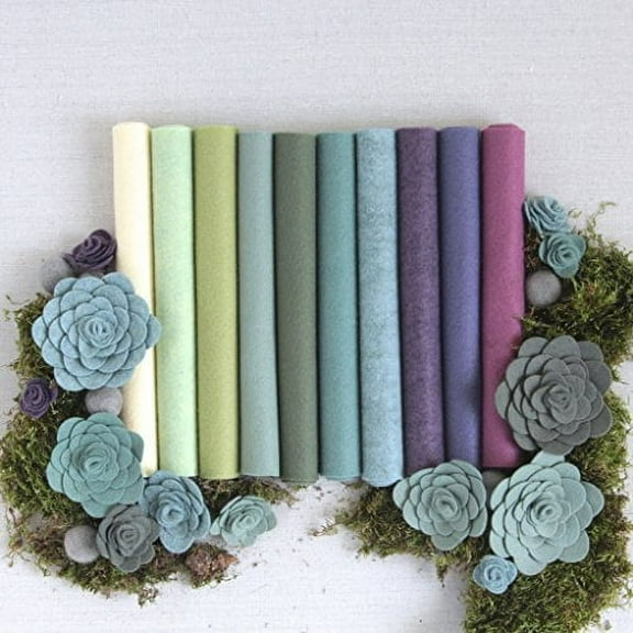 Benzie Design Wool Felt, 10 pcs 12"x18" in Flower Colors, 1 mm Thick, Soft & Pliable, Wool Blend Felt, Succulents 12"x18"