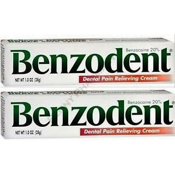 Benzodent Dental Pain Relieving Cream, Denture Tooth and Gum Pain, 1 oz - 2 Pack