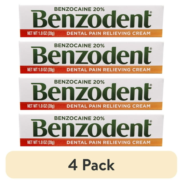 (4 pack) Benzodent Dental Pain Relieving Cream, Denture Tooth and Gum Pain, 1 oz