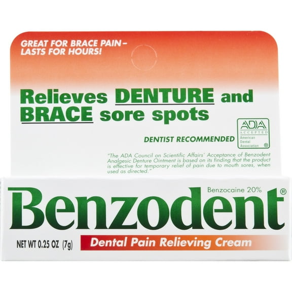 Benzodent Dental Pain Relieving YPF5Cream for Dentures and Braces, 0.25 Ounce Tube
