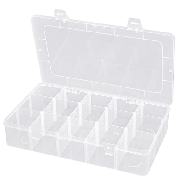 Beoccudo 15-Grid Clear Plastic Organizer Box with Adjustable Dividers, Large Compartment Storage Container for Beads, Jewelry and Fishing Tackle