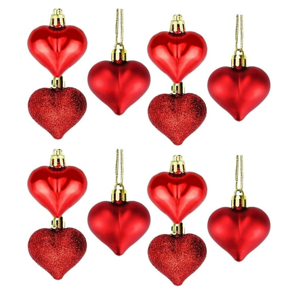 Beollynier 12 Pcs Heart Ornament Set Valentine's Day Lightweight Anniversary Decoration with Pre-installed Lanyard for Tree Holiday Wedding Party