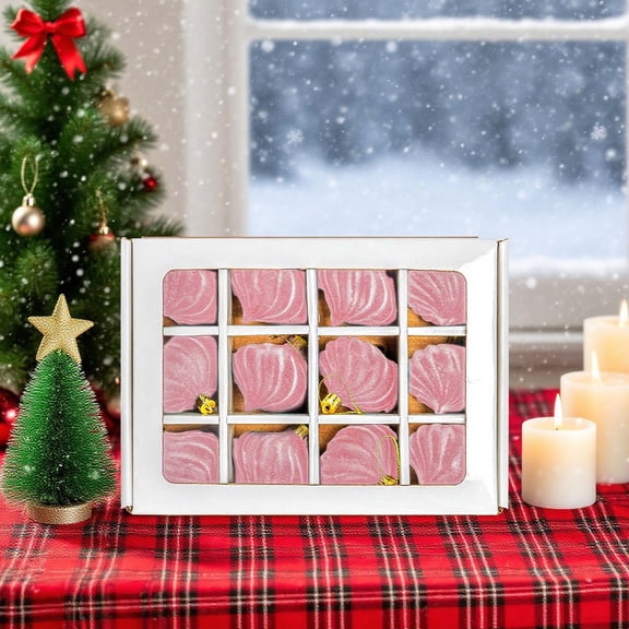 Beollynier 12PCS Flocked Christmas Ornament Balls 2.4 Inch Vintage Style with Metal Hooks for Tree Wall Decor Holiday Home Decoration