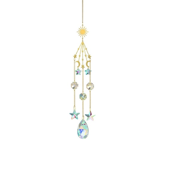 Beollynier 17.3 Inch Crystal Sun Catcher Wind Chime Multicolor Light Reflecting Pendant for Window Curtain Bookshelf Rainbow Decor