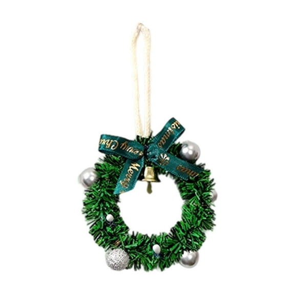 Beollynier 3.3 Inch Mini Christmas Wreath Eco Friendly Plastic with Bells Engraved Star for Car Mirror Home Decor Holiday Party Display
