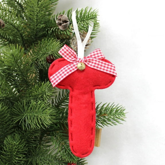Beollynier 3.5x4.7 Inch Fabric Christmas Letter Ornament with Plaid Bow Soft Stuffing for Tree Wall Decoration Festive Home Holiday Decor