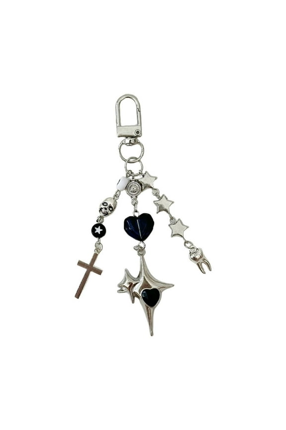 4.5 Inch Halloween Punk Style Alloy Keychain Black Beaded Accessory with Swivel Hook Anti Rust Durable Key Ring Gothic Accessory