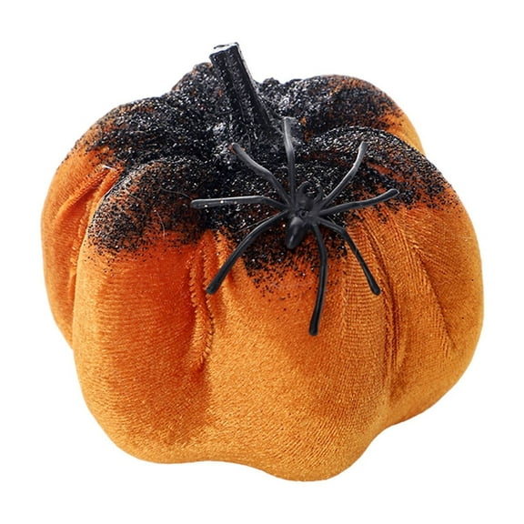 Beollynier 4 Inch Flocked Pumpkin Decor with Spider Glitter Diamonds for Halloween Table Display Lightweight Festive Centerpiece Decorations