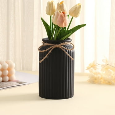 Beollynier 6 Inch Ribbed Farmhouse Vase Vintage Textured Shatterproof for Fresh Dried Flowers Rustic Dining Table Decor Centerpiece Home Accent