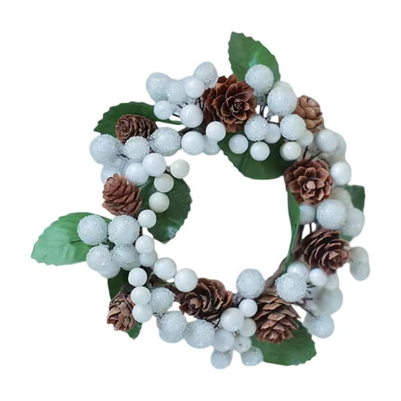Beollynier Christmas Wreath Candle Ring Handmade European Style with Natural Pinecones Berries for Tabletop Decor Christmas Eve Gift