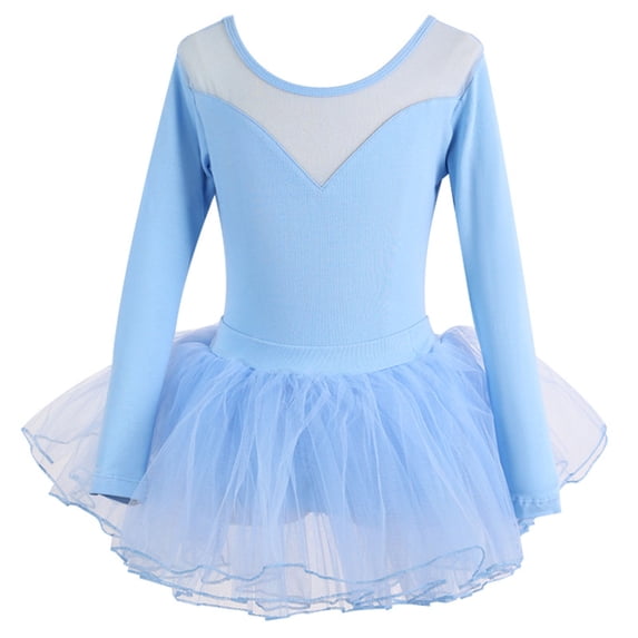 Beollynier Girls Long Sleeve Round Neck Ballet Practice Dress for 3-18 Y - High Elastic Mesh Open Back Leotard Skirt - Ideal for Dance Classes Recitals and Gymnastics
