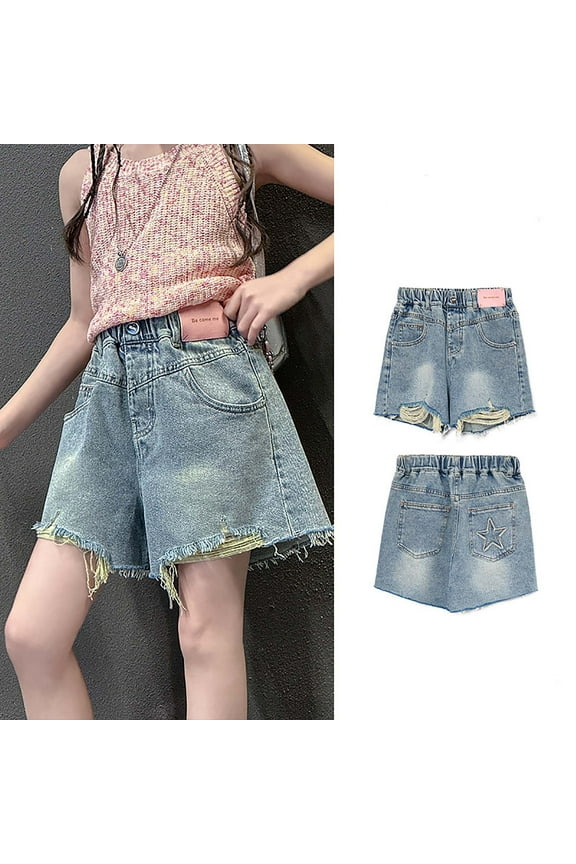 Beollynier Girls Summer Fashion Girls Brushed Denim Shorts - Girls Casual Summer Denim Shorts 4-12 Years - Perfect for School and Summer Daily Wear