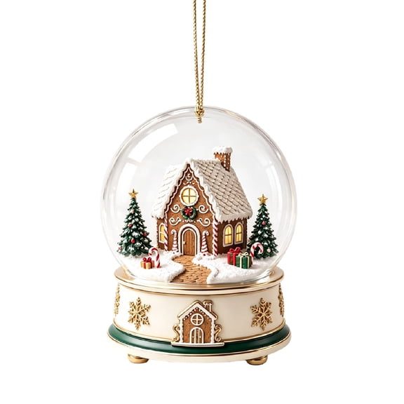 Hanging Christmas Snow Globe Ornament, Gingerbread House Scene with Candy Canes & Trees, Festive Tree Decoration Gift, 3.94in