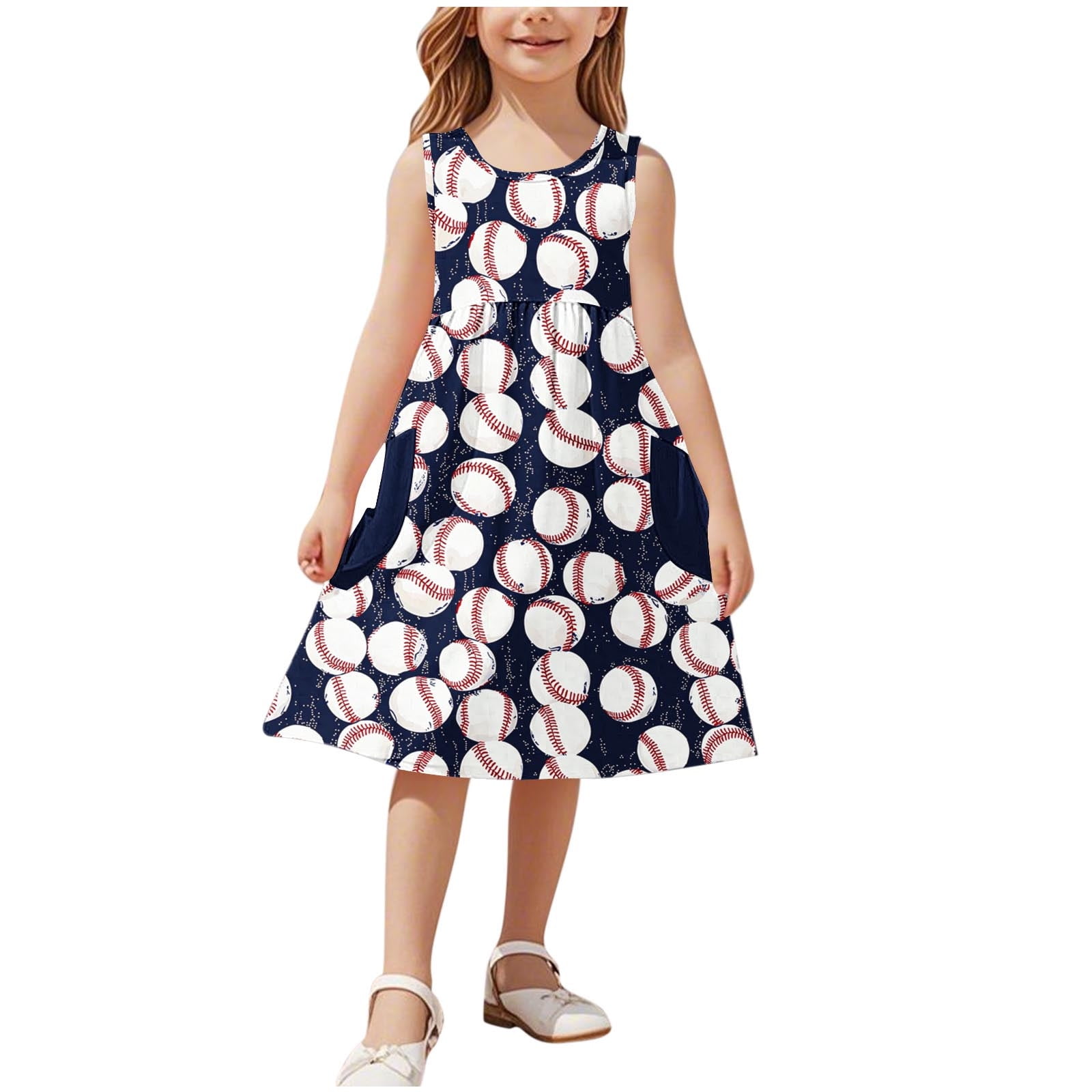 Beollynier Spring Summer Girls Printed Sleeveless Dress with Pockets ...