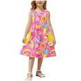 thumbnail image 1 of Beollynier Spring Summer Girls Printed Sleeveless Dress with Pockets - Round Neck A-Line Dress for Kids 3-14 Years - Ideal for Casual Outings Parties and Everyday Wear, 1 of 7