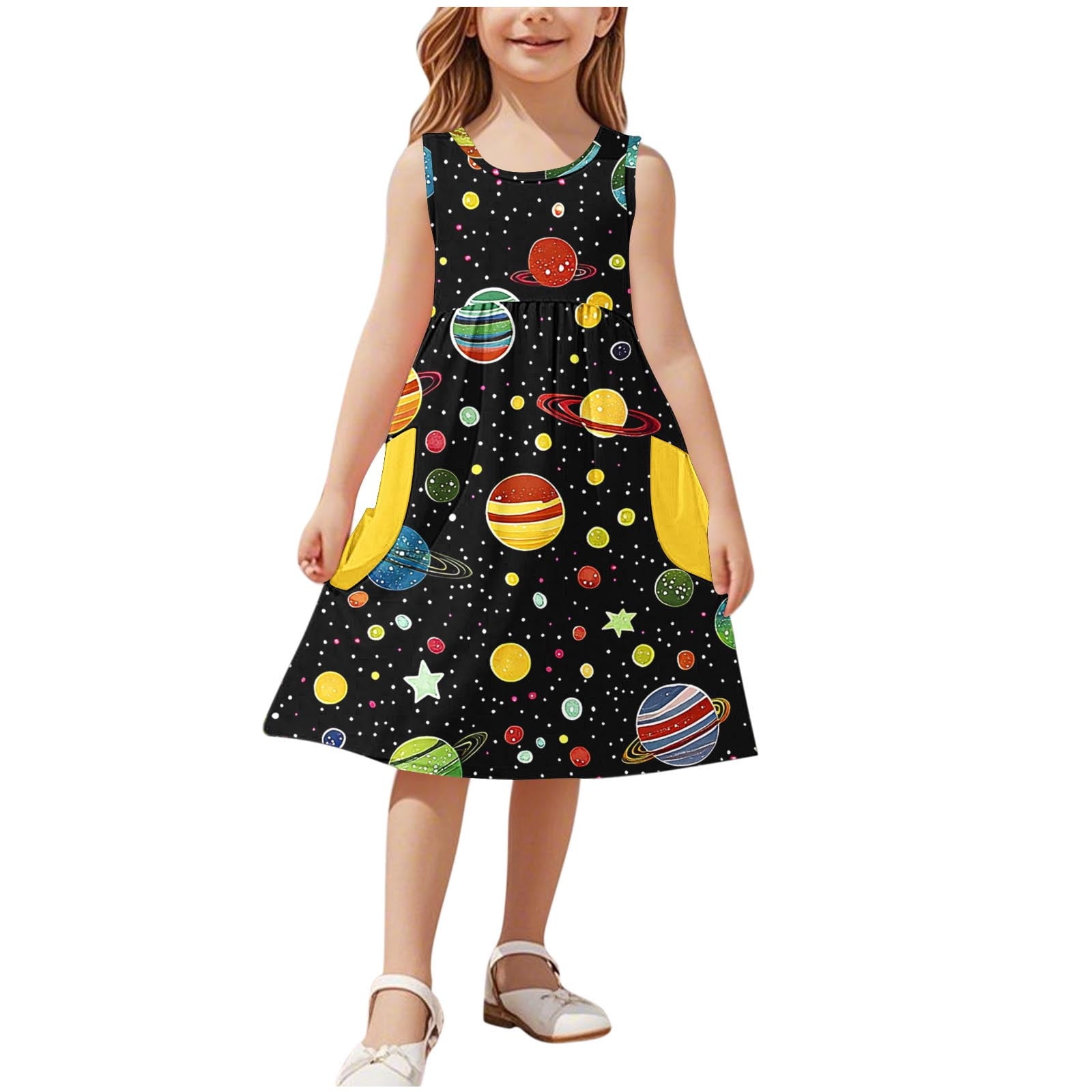Beollynier Spring Summer Girls Printed Sleeveless Dress with Pockets ...