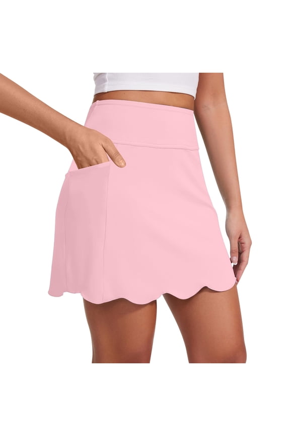 Women's High Waist Athletic Skorts Zipper with Side Pocket Ruffle Hem Workout Skirt Yoga Inner Shorts Skort Casual Summer Tennis Short Skirt