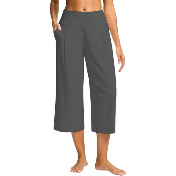 Beollynier Women's Solid Color Stretchy Yoga Capris Comfortable Wide-Leg Pants Versatile Activewear Casual Workout Trousers Ideal for Gym Work and Everyday Wear