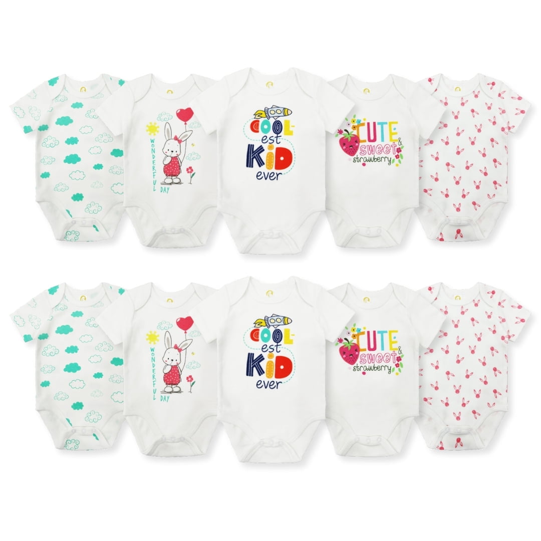 Beonon Baby Short Sleeve Bodysuit - Kids Bodysuits 100% Organic Cotton toddler Onesies 10-Pack, 12 Months-18 Months