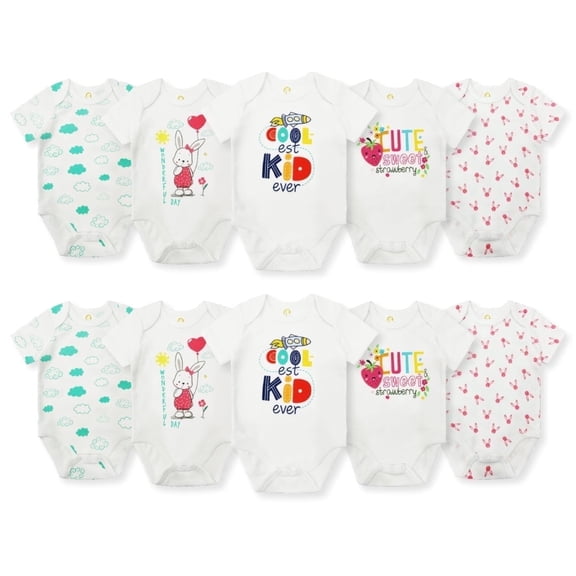 Beonon Baby Unisex Cotton Bodysuits, 10-Pack – Short Sleeve Onesies Multipack, Preemie to 24 Months
