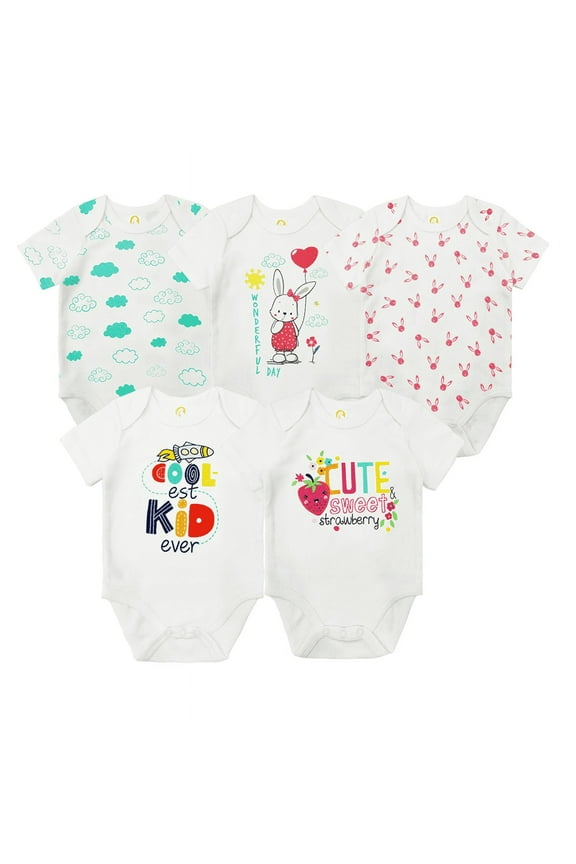 Baby Short Sleeve Bodysuit - kids Bodysuits 100% Organic Cotton toddler Onesies 5-Pack, 6 Months-12 Months