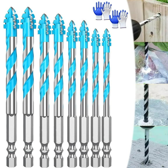 Beooshop Four Blade Serrated Eccentric Drill Bits, Premium 4-Flute Serrated Edge Drill Anti Slip Bit Set, Vrsgs Drill Bits for Concrete Tile Metal Glass Plastic Wood (Blue,6+8+10+12mm)