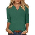 thumbnail image 1 of Beopjesk Womens 3/4 Sleeve T-Shirts Button V Neck Summer Tunic Tops Loose Fit Shirts Solid Basic Tops, 1 of 1