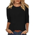 thumbnail image 1 of Beopjesk Womens 3/4 Sleeve T-Shirts Round Neck Summer Tunic Tops Loose Fit Shirts Solid Basic Tops, 1 of 1