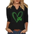 thumbnail image 1 of Beopjesk Womens Casual 3/4 Sleeve V Neck St Patrick's Day Shirts Heart Graphic Tees Lucky Shamrock Shirts, 1 of 1