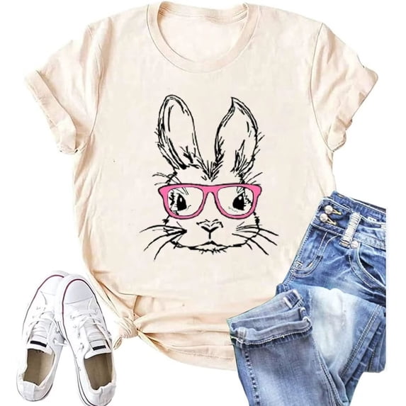 Beopjesk Womens Casual Happy Easter Shirts Rabbit Graphic Tees Spring Tee Shirts
