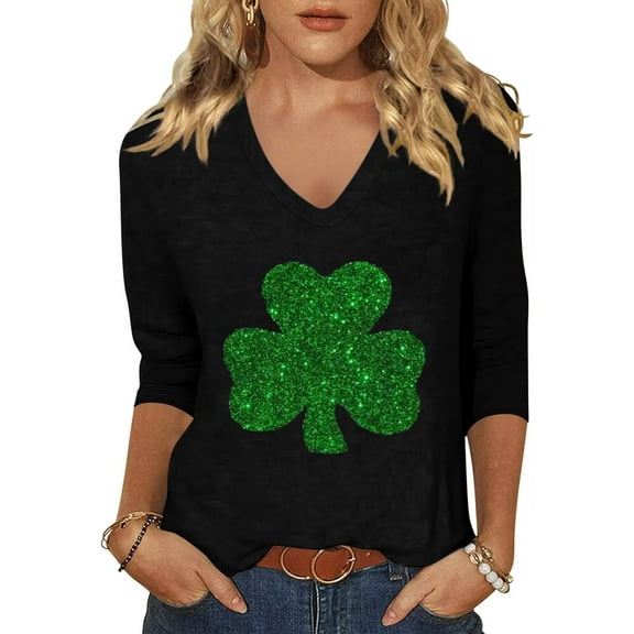 Beopjesk Womens Casual Love Heart Shirts 3/4 Sleeve Valentine's Day Tees St Patrick's Day Graphic Tees Tops
