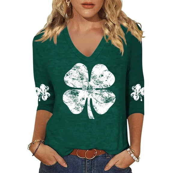 Beopjesk Womens Casual Love Heart Shirts 3/4 Sleeve Valentine's Day Tees St Patrick's Day Graphic Tees Tops